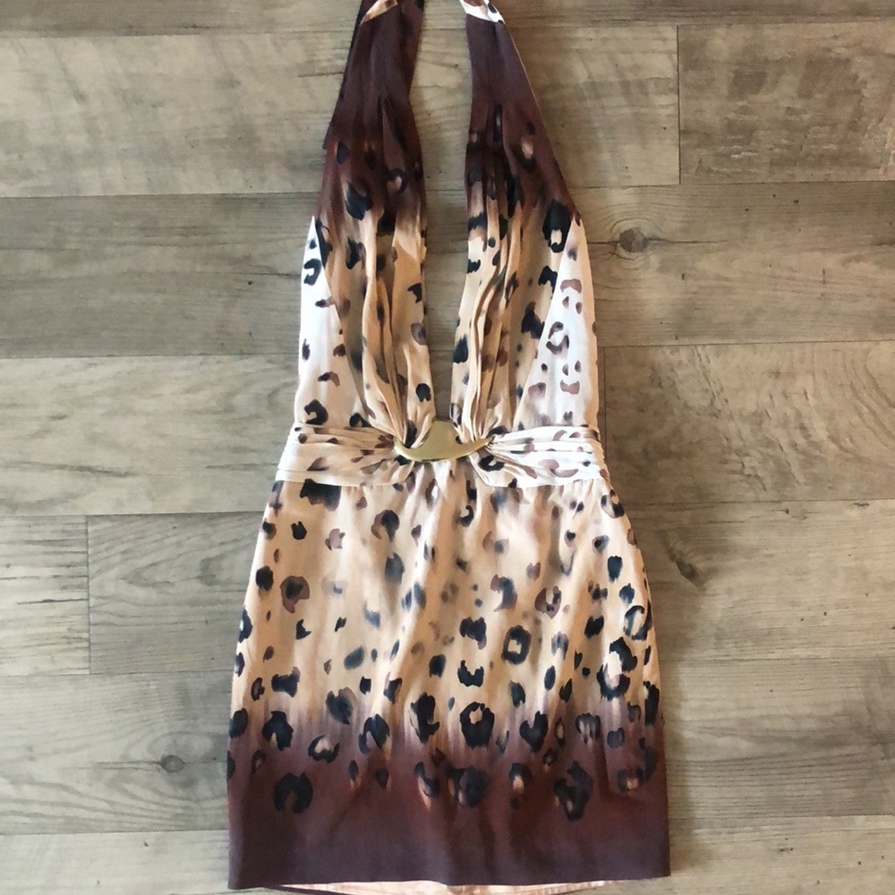 Bebe Backless Halter Mini Dress - Leopard Print